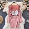Sweet Knit Dress Dress Women's Bowknot Sling Pure Color