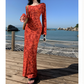 2025 New Cheongsam Women's High-End Improved New Dress Moroccan Rose Print Long-Sleeved Dress
