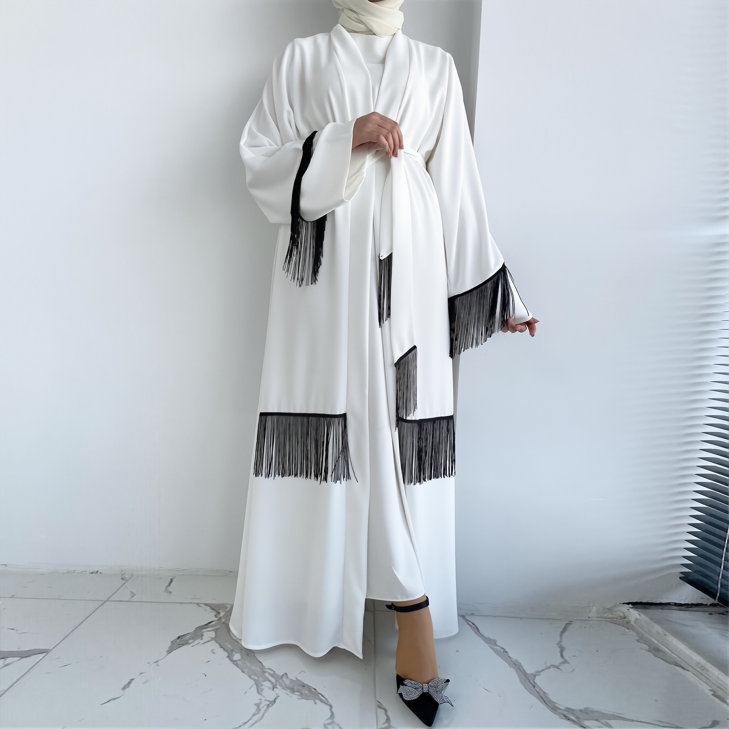 Middle East Dubai Muslim Women's Collage Tassel Elegant Cardigan Robe
