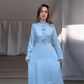 2025 Women's Long Sleeve Solid Color Round Neck Multi-lace Temperament Fashion Dress