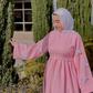 Women's Muslim Style New Three-dimensional Bow Sweet Age-reducing Waist Pink Dress