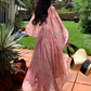 French Style Floral Tulle Dress - Elegant V-Neck A-Line Gown with Lantern Sleeves