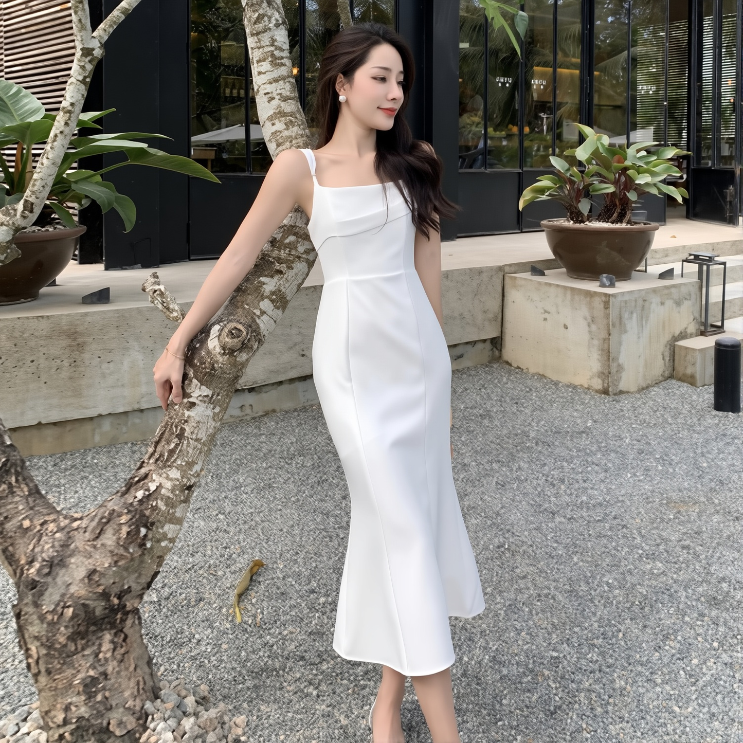 The French Riviera Vacation Dress: White Pearl & Elegance