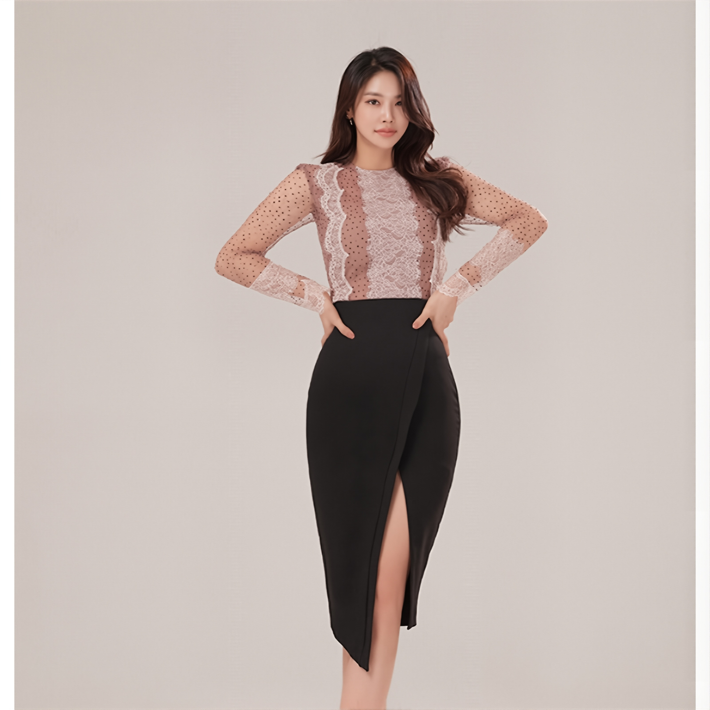 Sexy Mesh Top & Slit Skirt Set - Summer Polka Dot Slim Fit Two-Piece Outfit