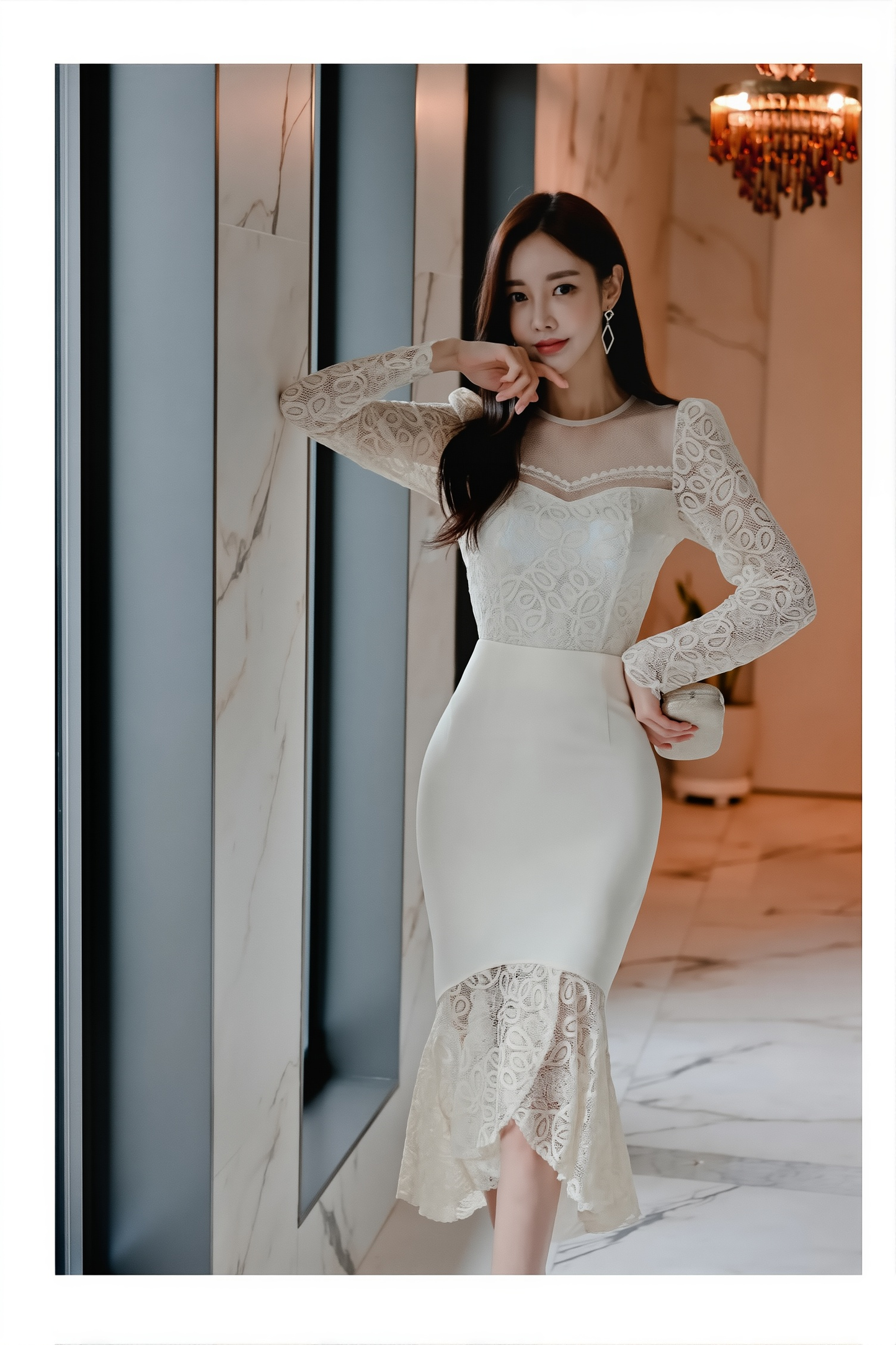 French Style Fashionable Sexy Dress 2025 Spring New Korean Style Slim Women's Lace Hip-Hugging Fishtail Skirt
