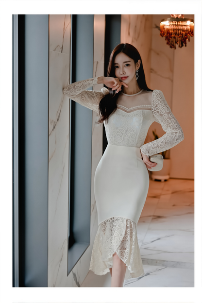 French Style Fashionable Sexy Dress 2025 Spring New Korean Style Slim Women's Lace Hip-Hugging Fishtail Skirt