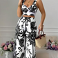 Sexy V-neck Strap Vest Loose Wide Leg Pants